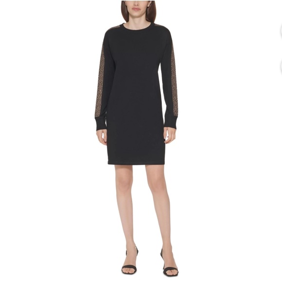Calvin Klein Black Sweater Dress with Gold Embellishments - Picture 3 of 7